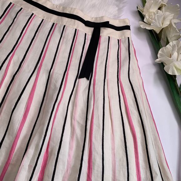 Ann Taylor LOFT Pleated 100%  LINEN Womens Size 8 Skirt Preppy Pink Black White - Picture 5 of 13